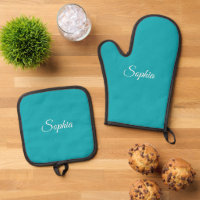 Nom de script blanc ou monogramme sur Turquoise