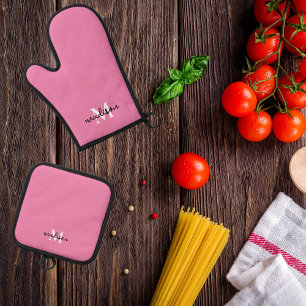 Ensemble De Gant De Cuisine Et De Manique Nom initial monogramme rose
