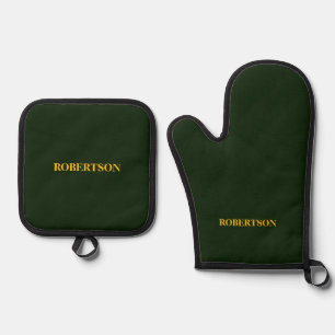 Ensemble De Gant De Cuisine Et De Manique Nom personnalisé minimaliste vert 