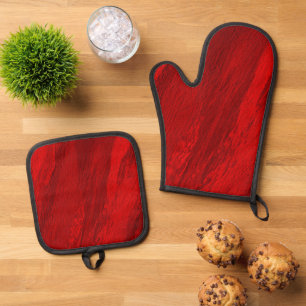 Ensemble De Gant De Cuisine Et De Manique nuances diagonales Abstraites de conception rouge