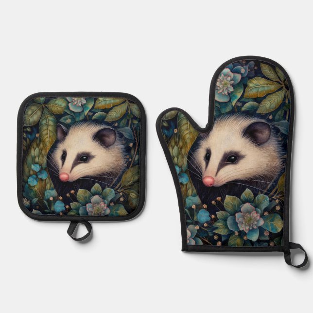 Ensemble De Gant De Cuisine Et De Manique Opossum dans les Brambles (Recto)