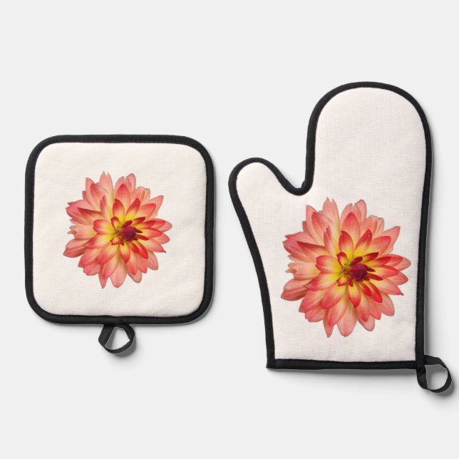 Ensemble De Gant De Cuisine Et De Manique Orange Dahlia (Recto)