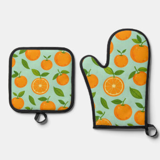 Ensemble De Gant De Cuisine Et De Manique Oranges