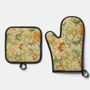 Ensemble De Gant De Cuisine Et De Manique Ornement chinois vintage Jones Flowers