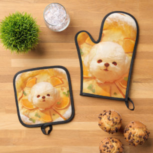 Ensemble De Gant De Cuisine Et De Manique Pancake hollandais bébé avec crème glacée de chien