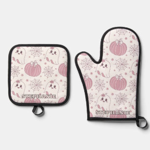 Ensemble De Gant De Cuisine Et De Manique Pastel Pink Halloween Motif sans couture (3)