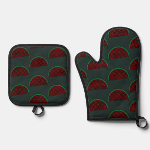 Ensemble De Gant De Cuisine Et De Manique Pastèque de Palestine Broderie tatreez rouge