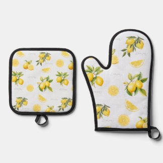 Ensemble De Gant De Cuisine Et De Manique Pêcher Citron