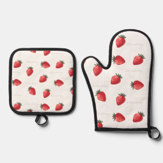 Ensemble De Gant De Cuisine Et De Manique Pêcher Fraise