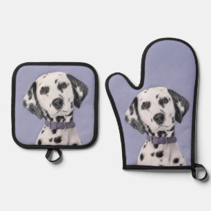 Ensemble De Gant De Cuisine Et De Manique Peinture Dalmatienne Spotted Jote Original Chien A