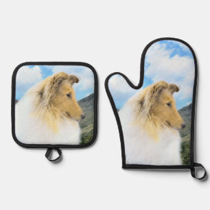 Ensemble De Gant De Cuisine Et De Manique Peinture de Collie Rough Sable Merle Art Canin Ori