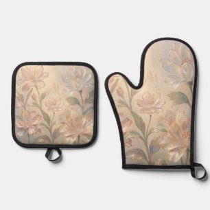 Ensemble De Gant De Cuisine Et De Manique Peinture de fleurs douces au pastel