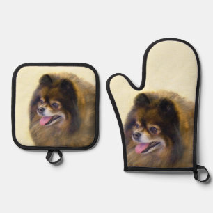 Ensemble De Gant De Cuisine Et De Manique Peinture de Pomeranian Orange Sable Art Canin Orig