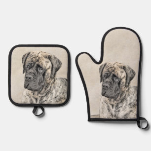 Ensemble De Gant De Cuisine Et De Manique Peinture mastiff anglais Brindle art original chie