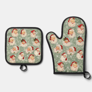Ensemble De Gant De Cuisine Et De Manique Père Noël Découpage de Noël Damas Vintages