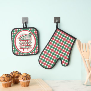 Ensemble De Gant De Cuisine Et De Manique Père Noël's Retro Marquee - Ho Ho Ho Joyeux et lum