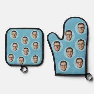Ensemble De Gant De Cuisine Et De Manique Personnalisé Funny Face Photo Personnalisée