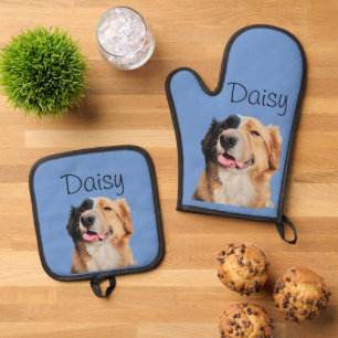Ensemble De Gant De Cuisine Et De Manique Photo Chien Chat Monogramme personnalisé