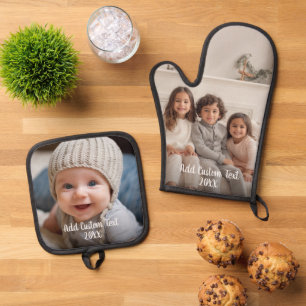 Ensemble De Gant De Cuisine Et De Manique Photo complète avec texte personnalisé en script b