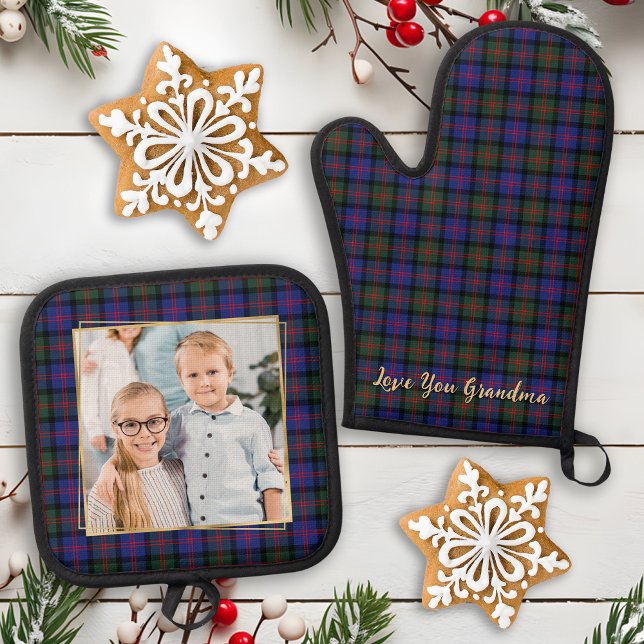 Ensemble De Gant De Cuisine Et De Manique Photo de famille personnalisée tendance Noël Plaid (Créateur téléchargé)