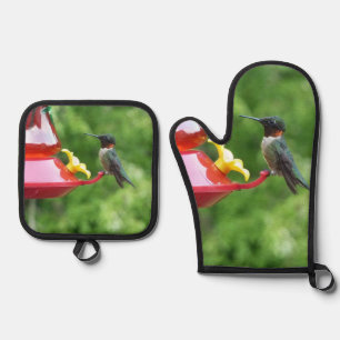 Ensemble De Gant De Cuisine Et De Manique Photographie d'oiseau Colibri à gorge rubis