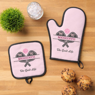 Ensemble De Gant De Cuisine Et De Manique Pickleball Gal Paddles Pink Monogramme Prénom