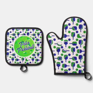 Ensemble De Gant De Cuisine Et De Manique Pickleball Paddles Balls Blue Green Personnalisé