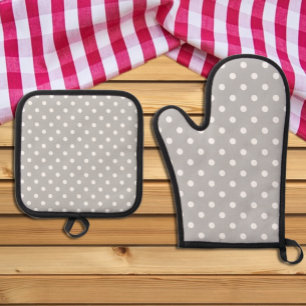 Ensemble De Gant De Cuisine Et De Manique Point Polka gris