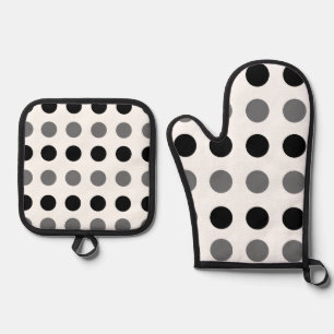 Ensemble De Gant De Cuisine Et De Manique Point Polka gris noir