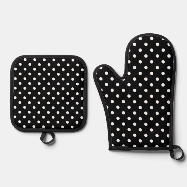 Ensemble De Gant De Cuisine Et De Manique Point Polka noir (Recto)
