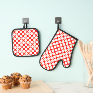 Ensemble De Gant De Cuisine Et De Manique pois rouge et blanc point et chèque motif est fa