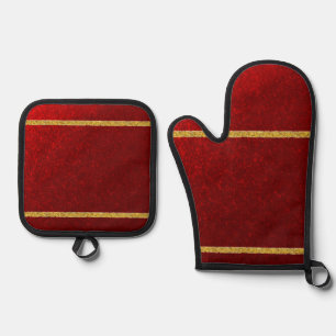 Ensemble De Gant De Cuisine Et De Manique Pommes de sucre Rouge Or