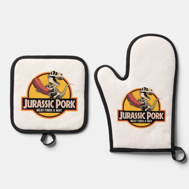 Ensemble De Gant De Cuisine Et De Manique Pork Jurassic (Recto)