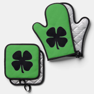 Ensemble De Gant De Cuisine Et De Manique Porte-jarretelles de four vert de Clover noir