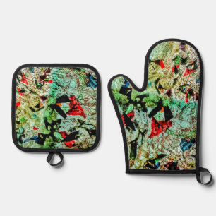 Ensemble De Gant De Cuisine Et De Manique Porte-pot et mitt de four blanc texturé abstrait