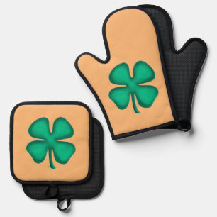 Ensemble De Gant De Cuisine Et De Manique Porte-pot Lucky 4 Leaf Irish Clover