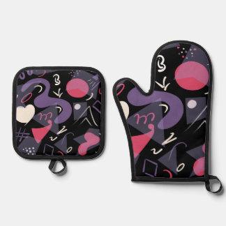 Ensemble De Gant De Cuisine Et De Manique Porte-pot rétro et ensemble de mitaines de four