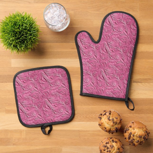Ensemble De Gant De Cuisine Et De Manique Poster de animal d'alligator rose Faux (De haut en bas)