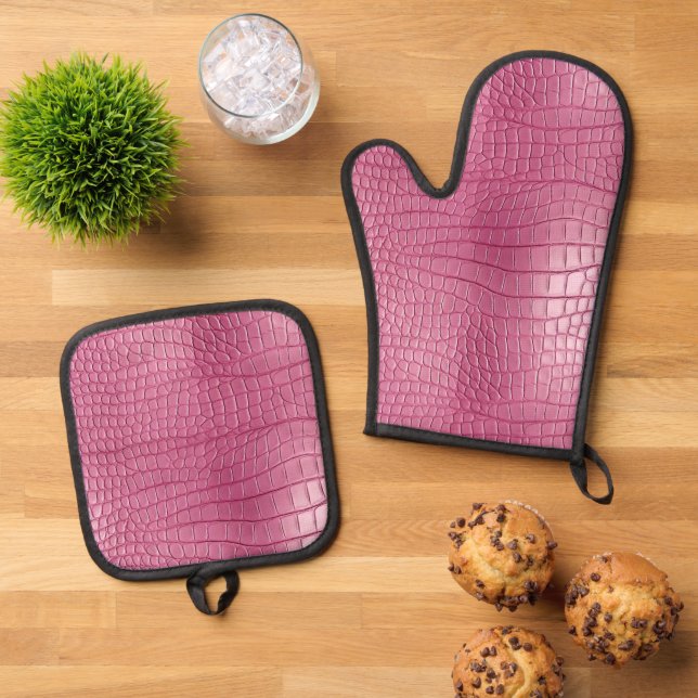Ensemble De Gant De Cuisine Et De Manique Poster de animal d'alligator rose Faux (De haut en bas)