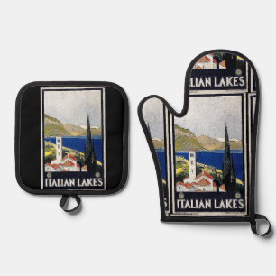 Ensemble De Gant De Cuisine Et De Manique "Poster des lacs italiens Vintages"