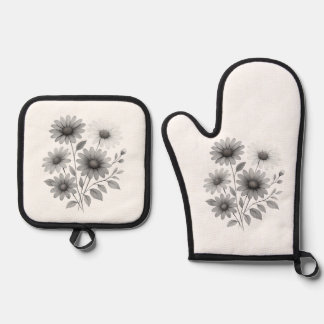 Ensemble De Gant De Cuisine Et De Manique Potholder et four Mit- Daisy Design- Corrine & Co