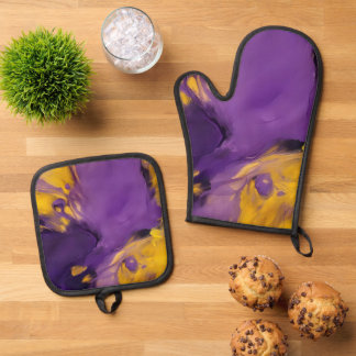Ensemble De Gant De Cuisine Et De Manique Purple and Gold Abstract