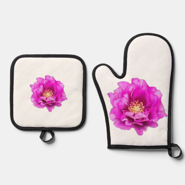 Ensemble De Gant De Cuisine Et De Manique Purple Rose (Recto)