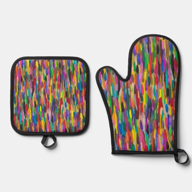Ensemble De Gant De Cuisine Et De Manique Rainbow Brushstrokes (Recto)