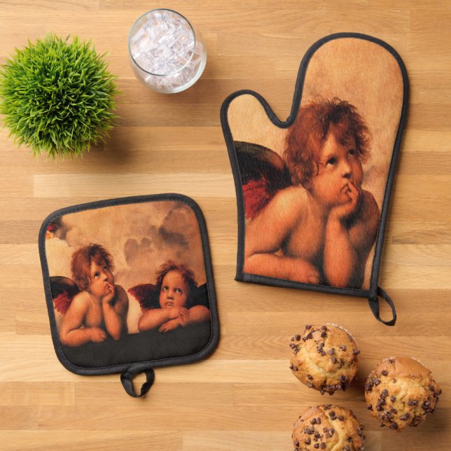 Ensemble De Gant De Cuisine Et De Manique Raphael Angelic Cherub Art (De haut en bas)