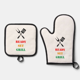 Ensemble De Gant De Cuisine Et De Manique Ready, set, grill