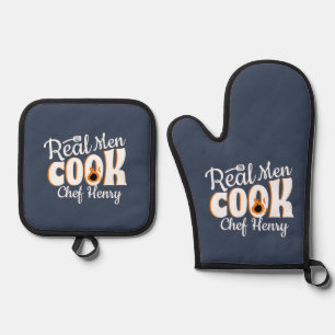 Ensemble De Gant De Cuisine Et De Manique Real Men Cuisine Chef personnalisé Papa Fête des p