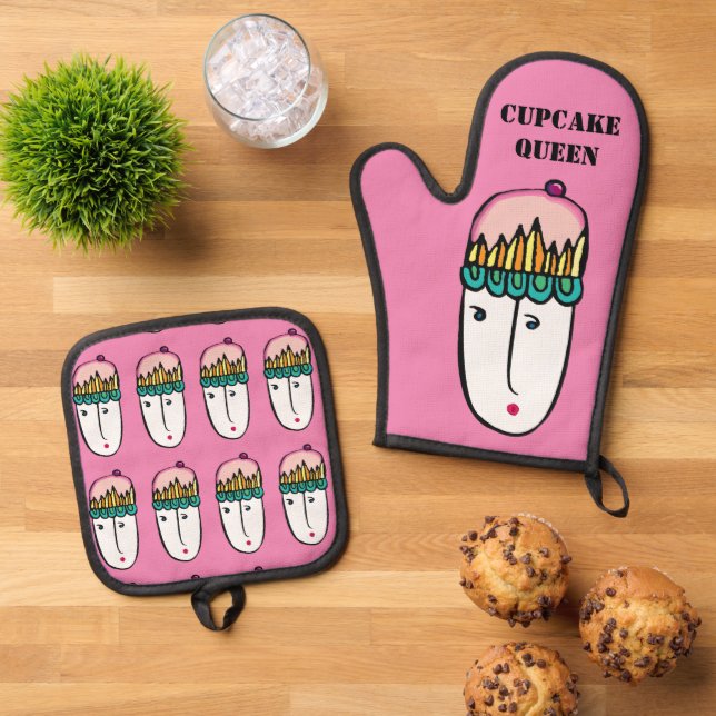 Ensemble De Gant De Cuisine Et De Manique Reine Cupcake (De haut en bas)