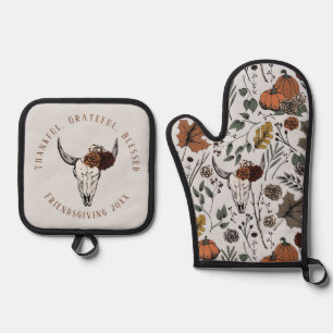 Ensemble De Gant De Cuisine Et De Manique Remerciements Heureux Béni Western Friendsgiving