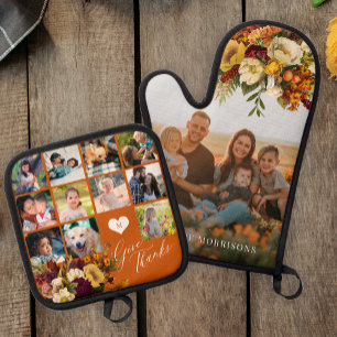 Ensemble De Gant De Cuisine Et De Manique Remerciez automne floral multi photo collage famil